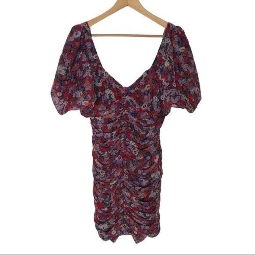 3/$30 Zara Floral Print Mini Dress Ruched Puffed Sleeves Womens Size Small New